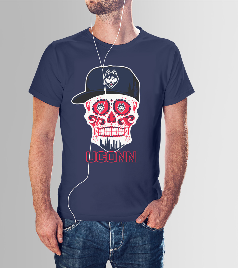 Uconn Huskies Sugar Skull With Hat T-Shirt