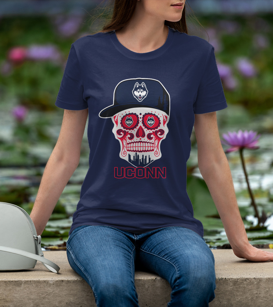 Uconn Huskies Sugar Skull With Hat T-Shirt