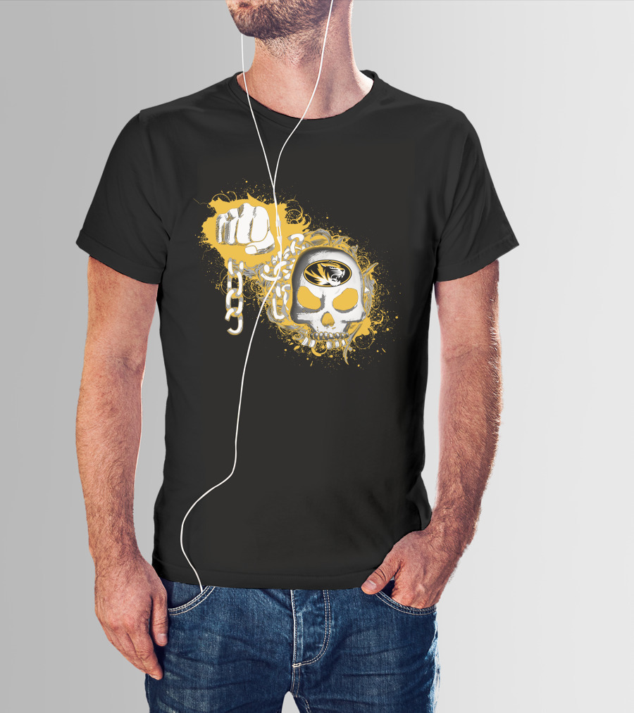 Missouri Tigers Skull Fist Chain Emblem T-Shirt