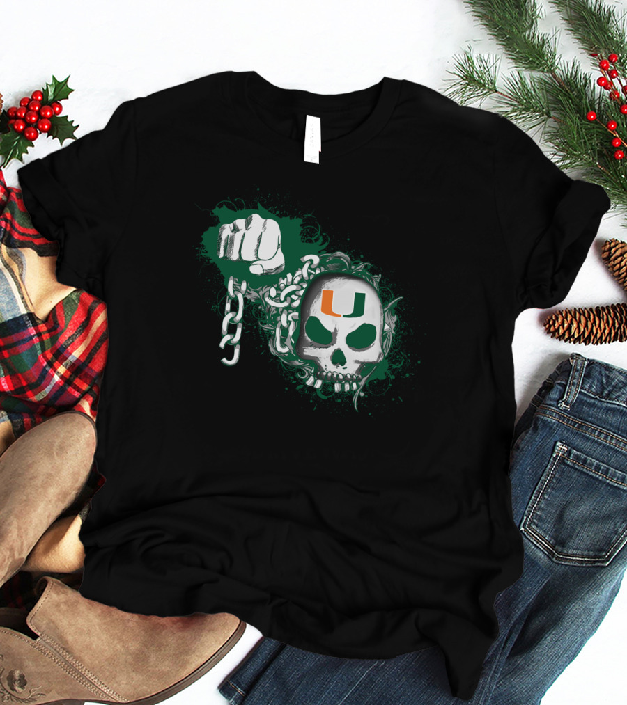 Miami Hurricanes Skull And Fist Chain T-Shirt
