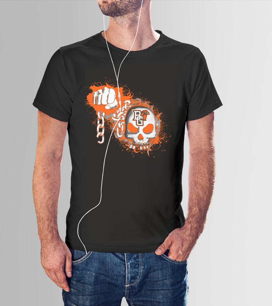 Bowling Green Falcons Skull Logo And Chain Fist T-Shirt