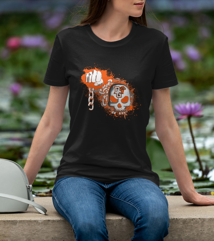 Bowling Green Falcons Skull Logo And Chain Fist T-Shirt