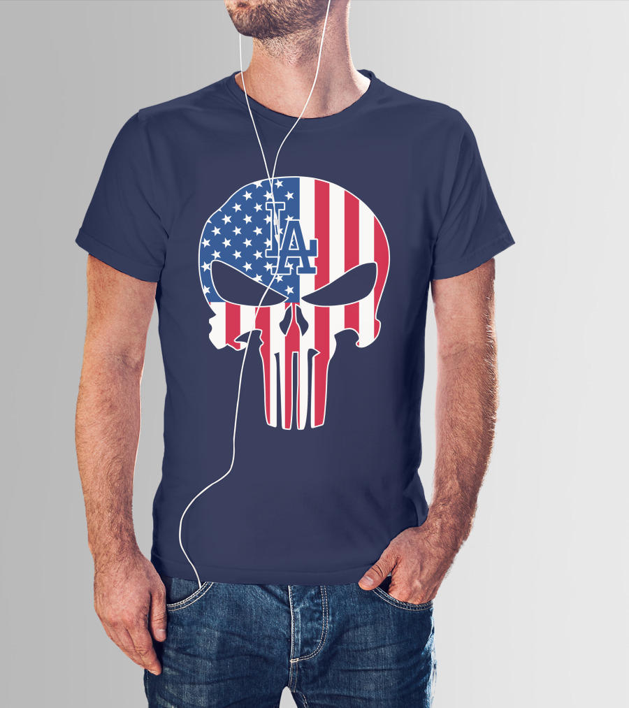 La Dodgers American Flag Skull T-Shirt