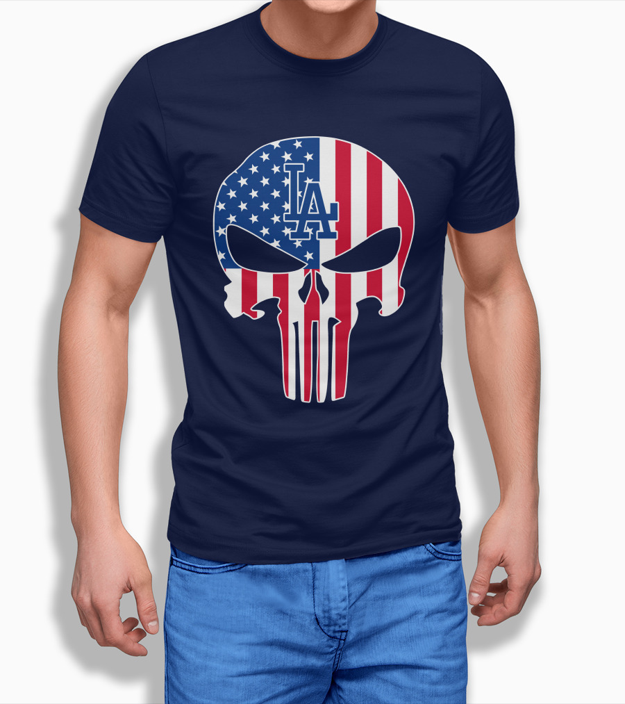 La Dodgers American Flag Skull T-Shirt