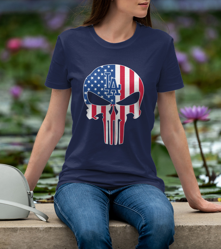 La Dodgers American Flag Skull T-Shirt