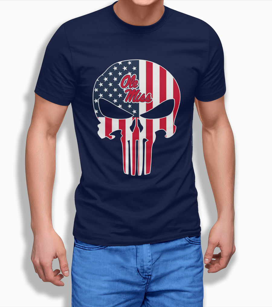 Ole Miss Rebels American Flag Punisher Skull T-Shirt