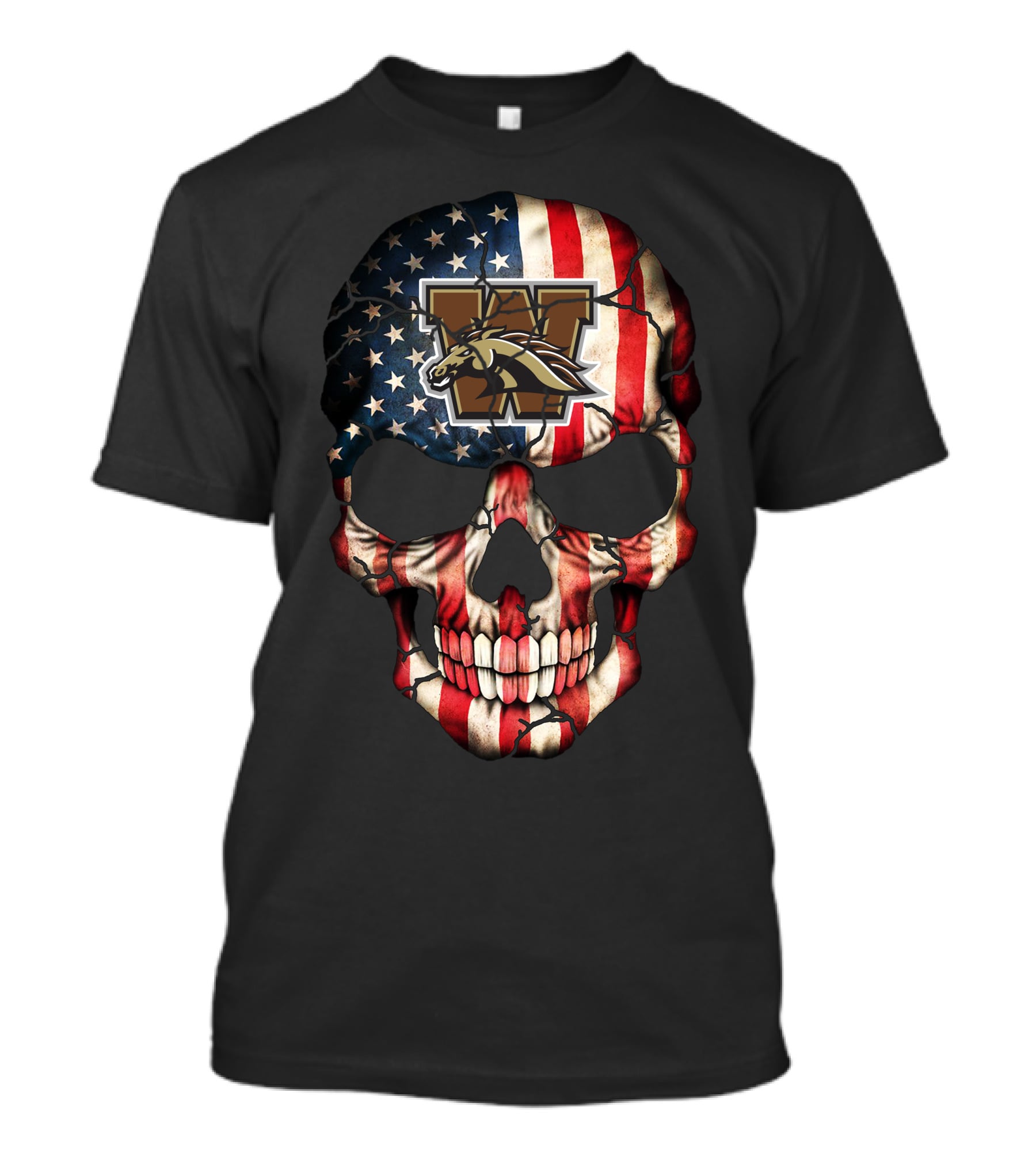 Western Michigan Broncos American Flag Skull T-Shirt