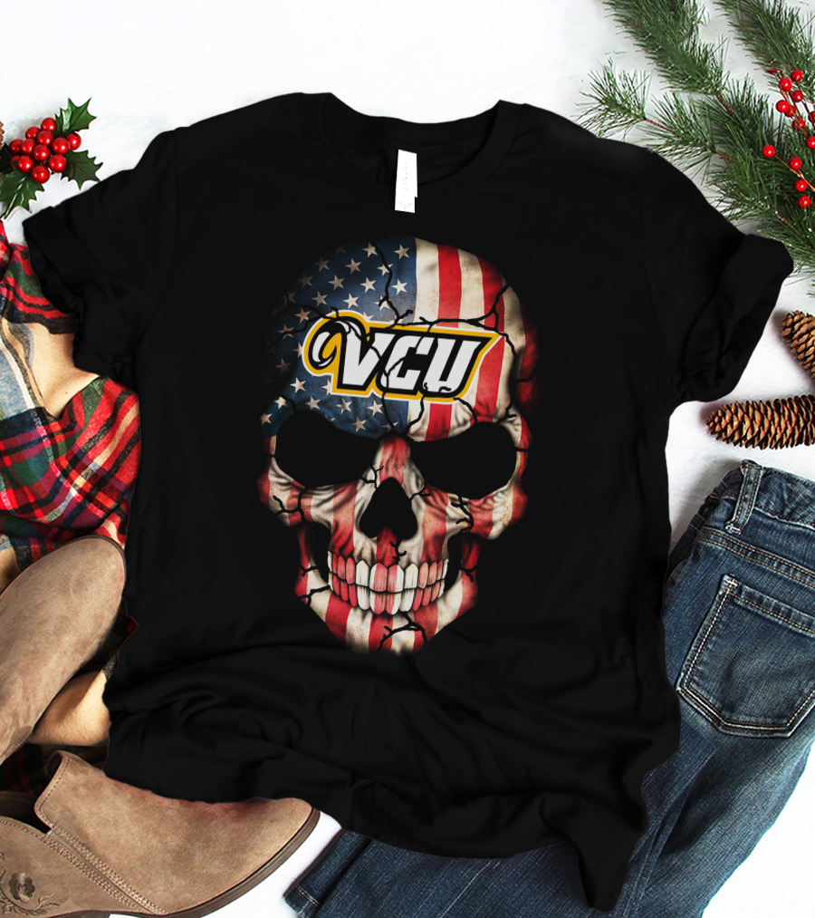 Vcu Rams Skull American Flag T-Shirt