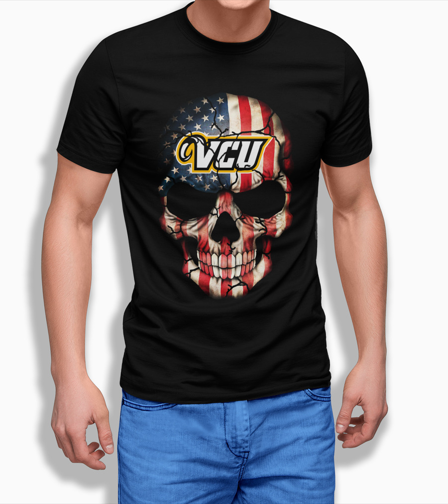 Vcu Rams Skull American Flag T-Shirt