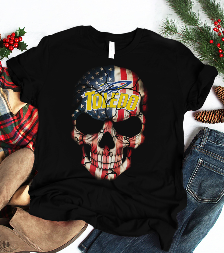 Toledo Rockets Usa Flag Skull T-Shirt