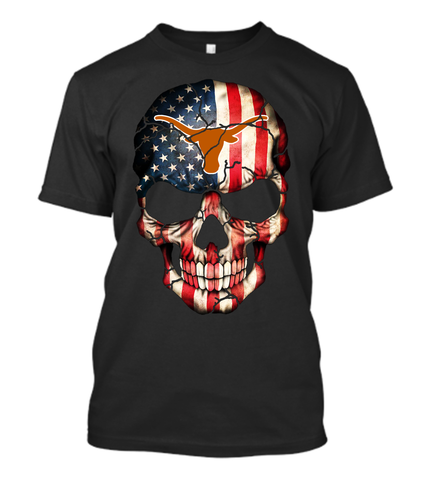 Texas Longhorns American Flag Skull T-Shirt