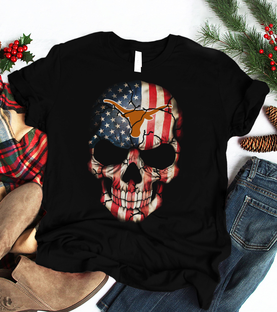 Texas Longhorns American Flag Skull T-Shirt