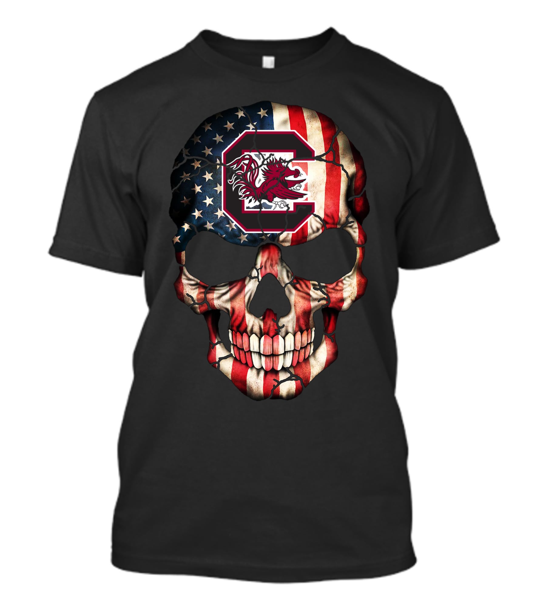 American Flag Skull With South Carolina Gamecocks T-Shirt