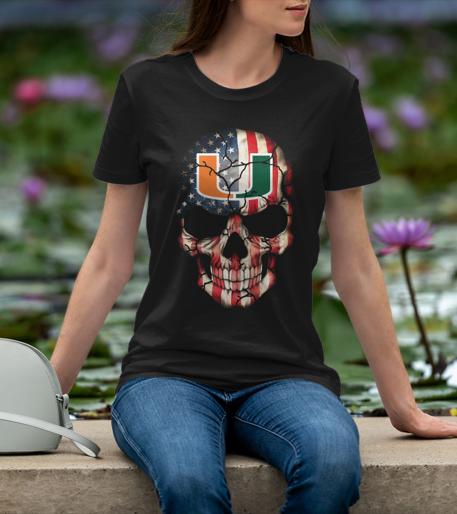 American Flag Skull Miami Hurricanes U T-Shirt