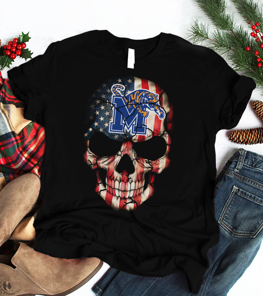 Memphis Tigers American Flag Skull T-Shirt