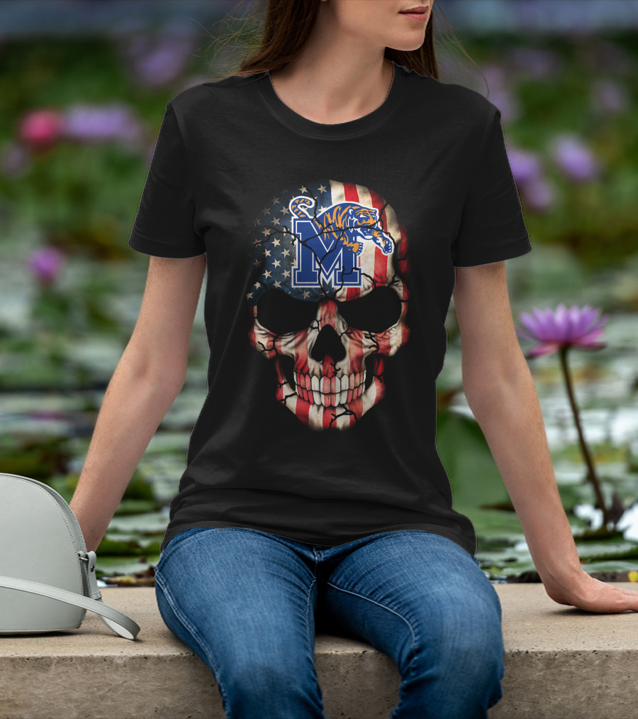 Memphis Tigers American Flag Skull T-Shirt