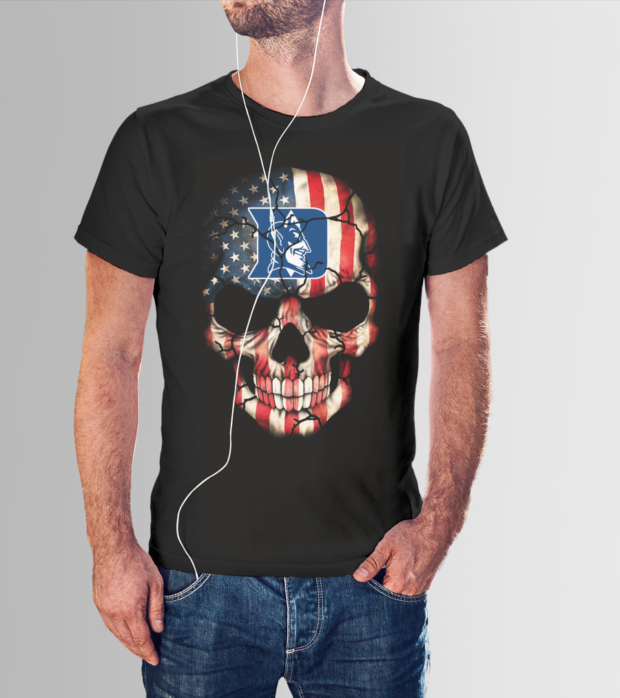 Duke Blue Devils American Flag Skull T-Shirt