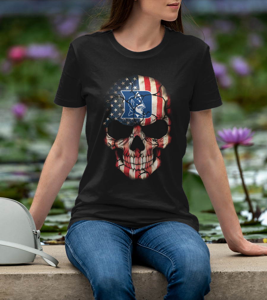 Duke Blue Devils American Flag Skull T-Shirt