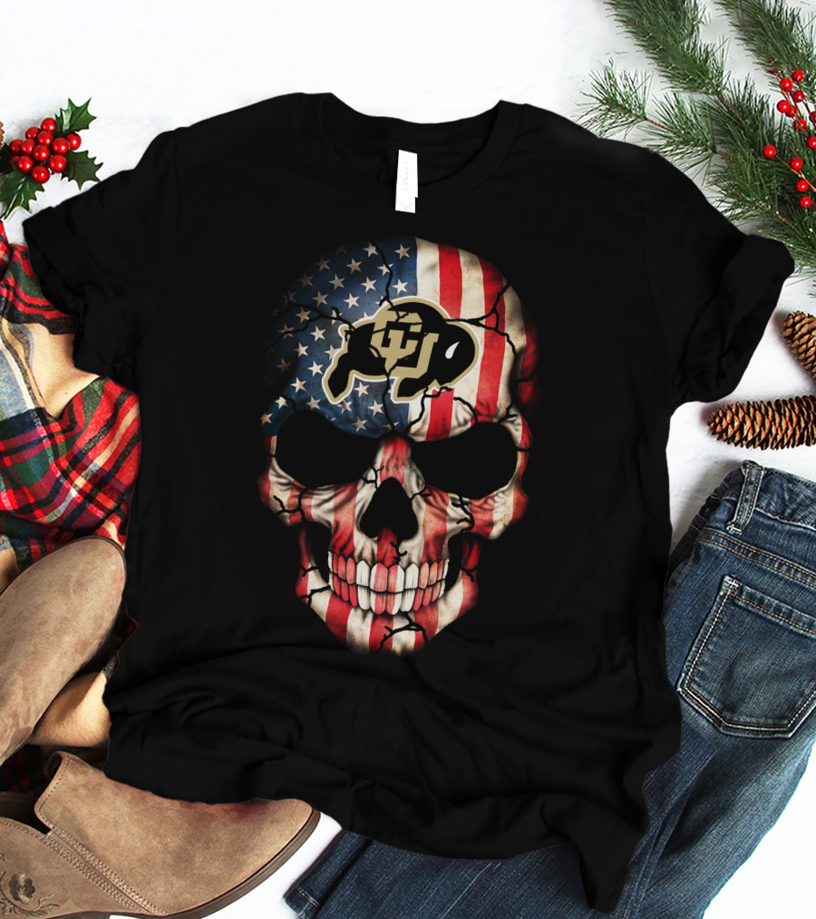 Colorado Buffaloes American Flag Skull T-Shirt