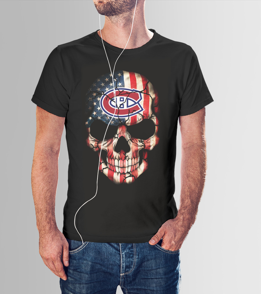 Montreal Canadiens Skull American Flag T-Shirt