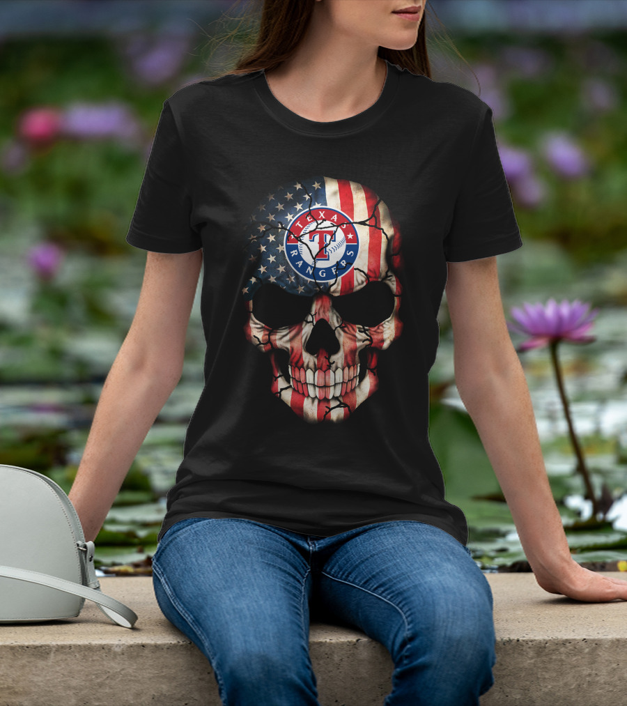 Texas Rangers American Flag Skull 214 T-Shirt