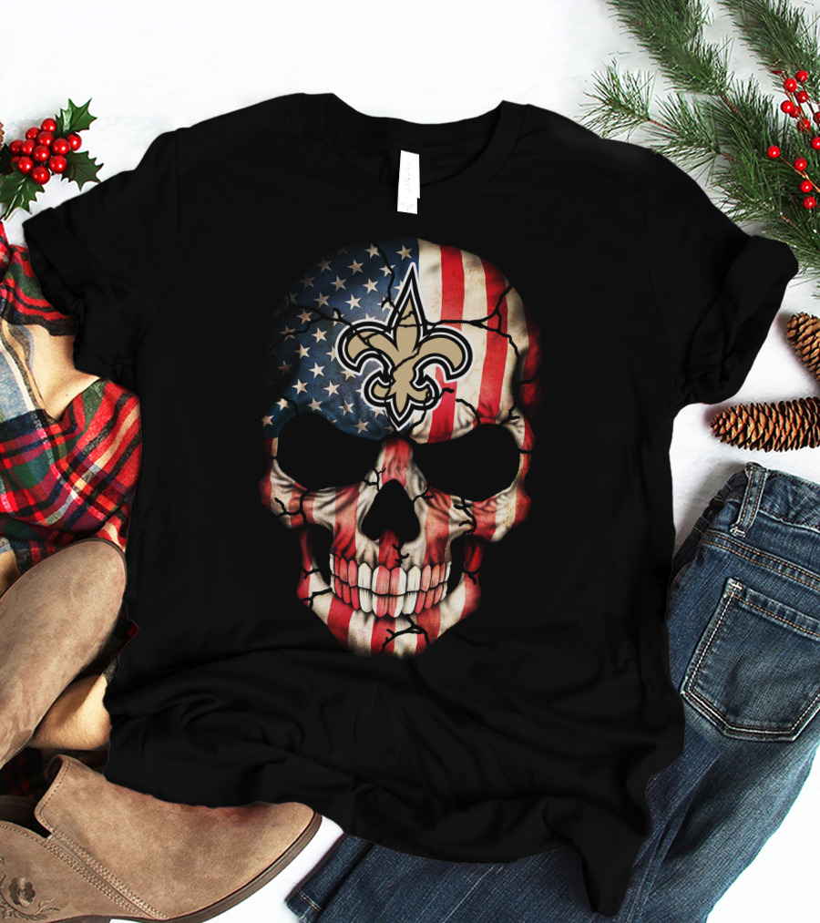 New Orleans Saints American Flag Skull 251 T-Shirt