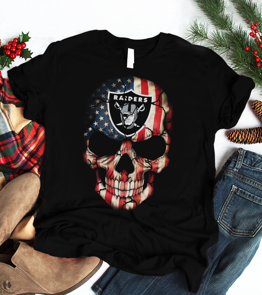 Las Vegas Raiders American Flag Skull T-Shirt