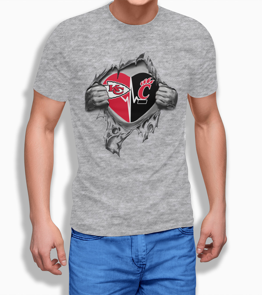 Chiefs Cincinnati Bearcats Heartbeat Passion Breaking Through T-Shirt