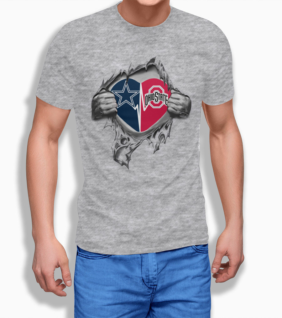 Cowboys Ohio State Buckeyes Heart Within My Heart Torn Fabric T-Shirt