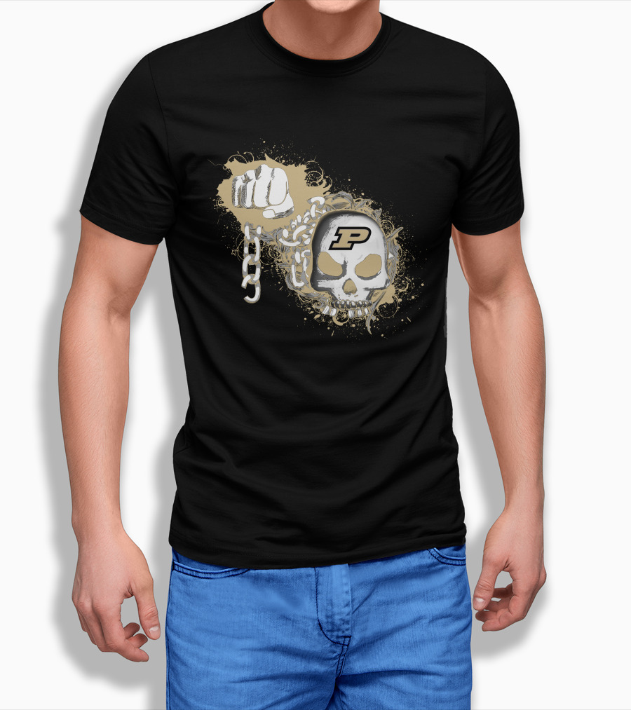 Purdue Boilermakers Skull And Fist With Chains Iconic P T-Shirt