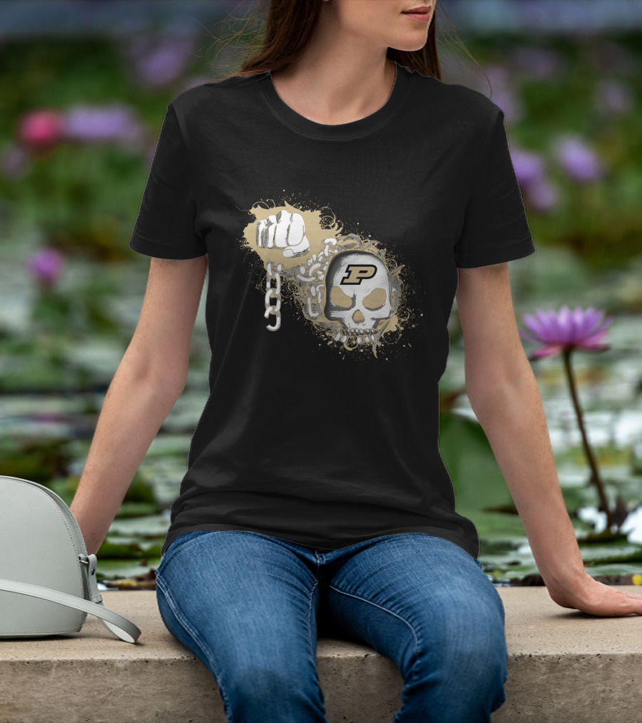 Purdue Boilermakers Skull And Fist With Chains Iconic P T-Shirt