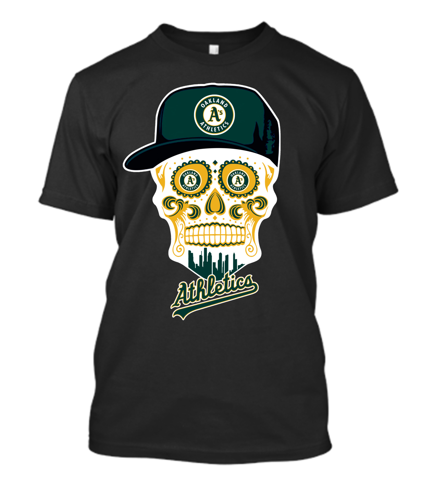 Oakland Athletics A's Skull Cityscape Funny T-Shirt