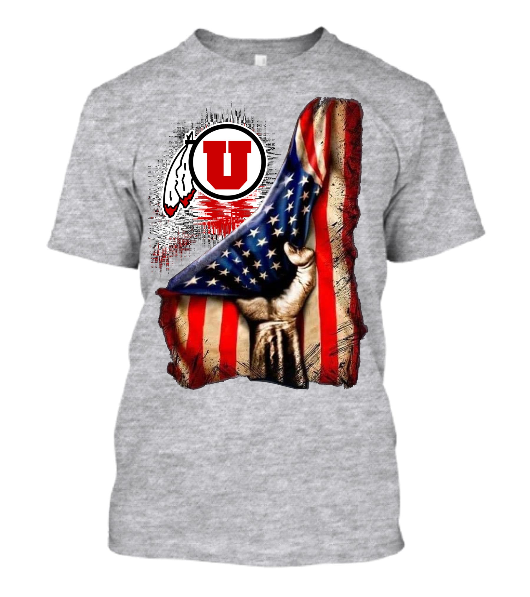 Utah Utes American Flag Background And Hand T-Shirt