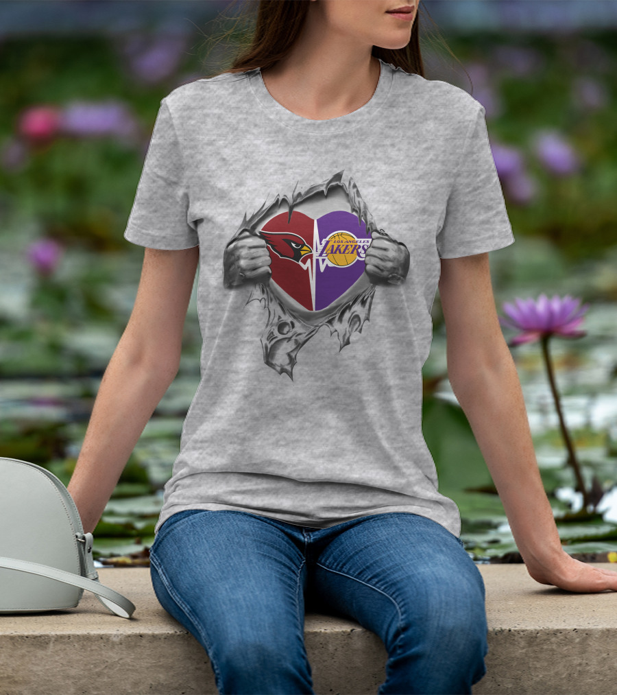Lakers Arizona Cardinals Heart Torn Chest Logo Fusion T-Shirt