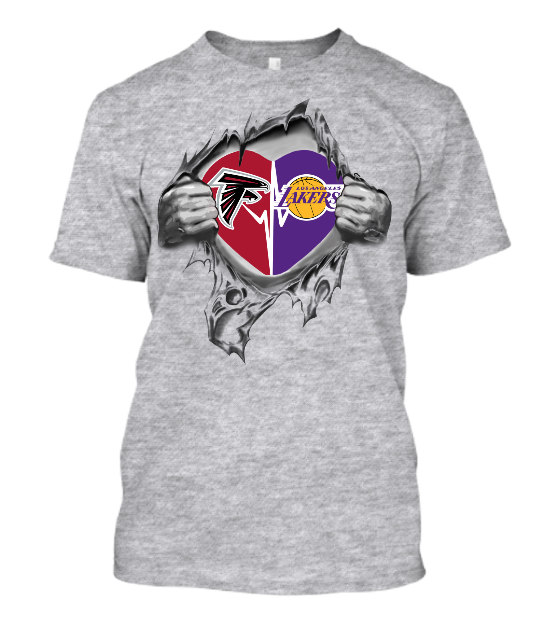 Los Angeles Lakers Atlanta Falcons Heart Logo Split T-Shirt