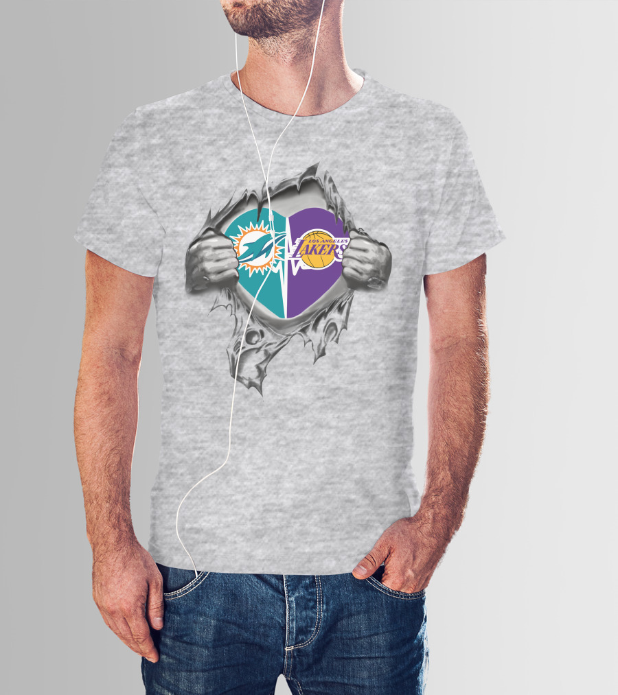 Lakers Miami Dolphins Heart Logo Fan Pride T-Shirt