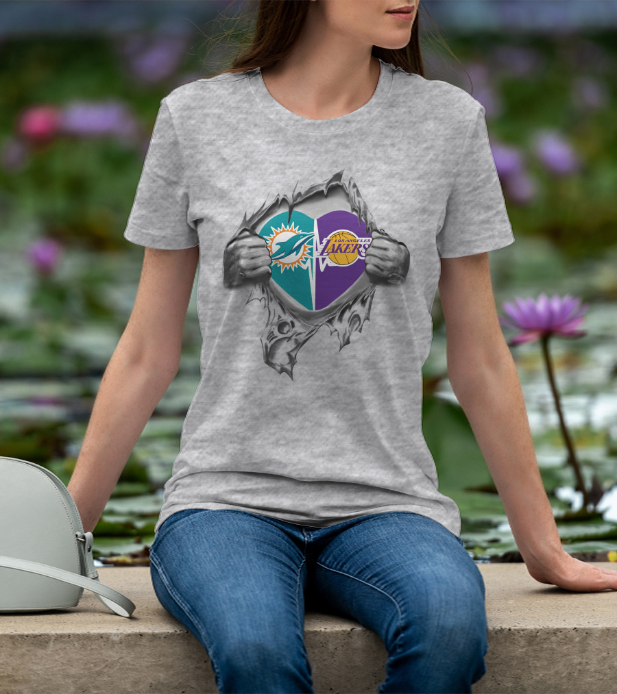 Lakers Miami Dolphins Heart Logo Fan Pride T-Shirt