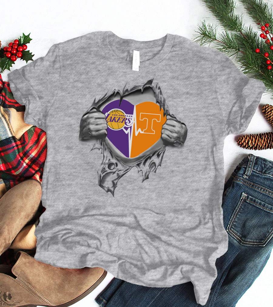 Los Angeles Lakers Tennessee Volunteers Heartbeat Loyalty T-Shirt