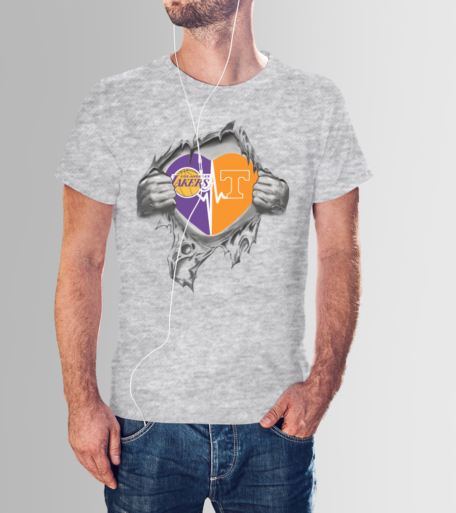 Los Angeles Lakers Tennessee Volunteers Heartbeat Loyalty T-Shirt