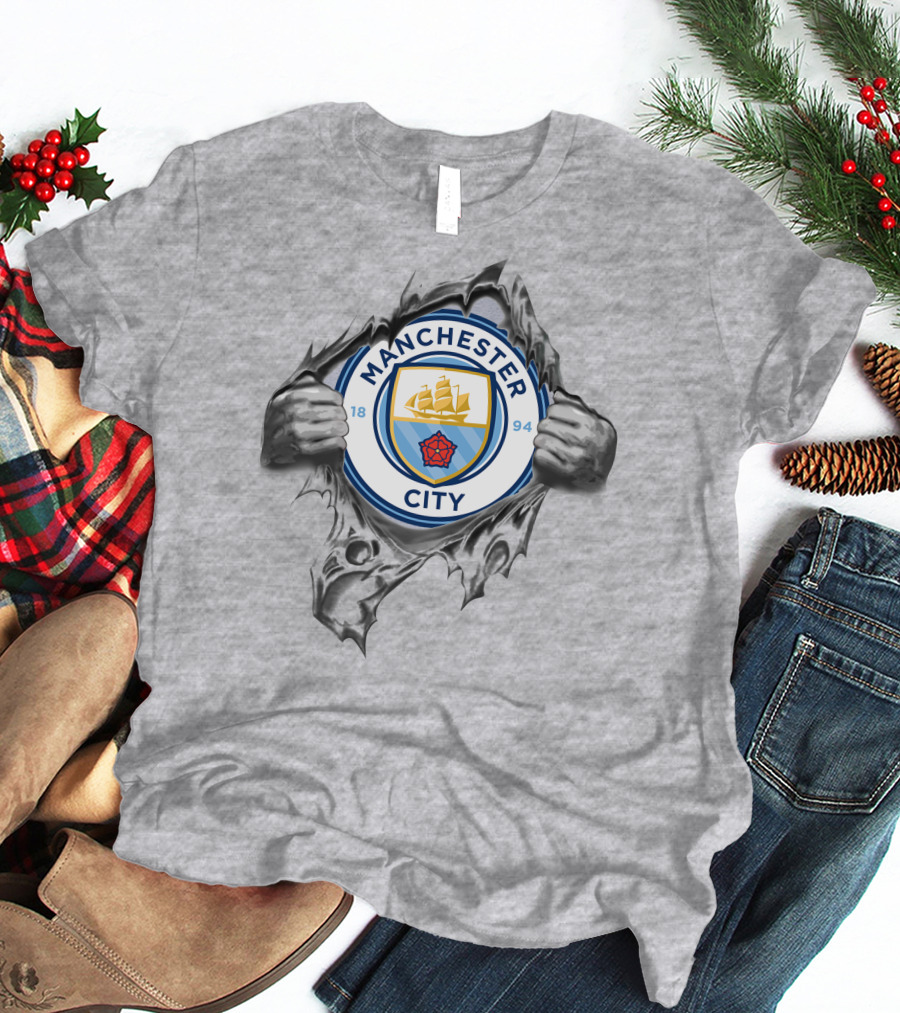 Manchester City Super Fan Crest Tear Revealed T-Shirt