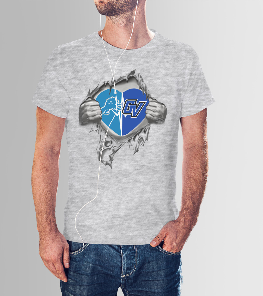 Detroit Lions Grand Valley State Lakers Heart T-Shirt