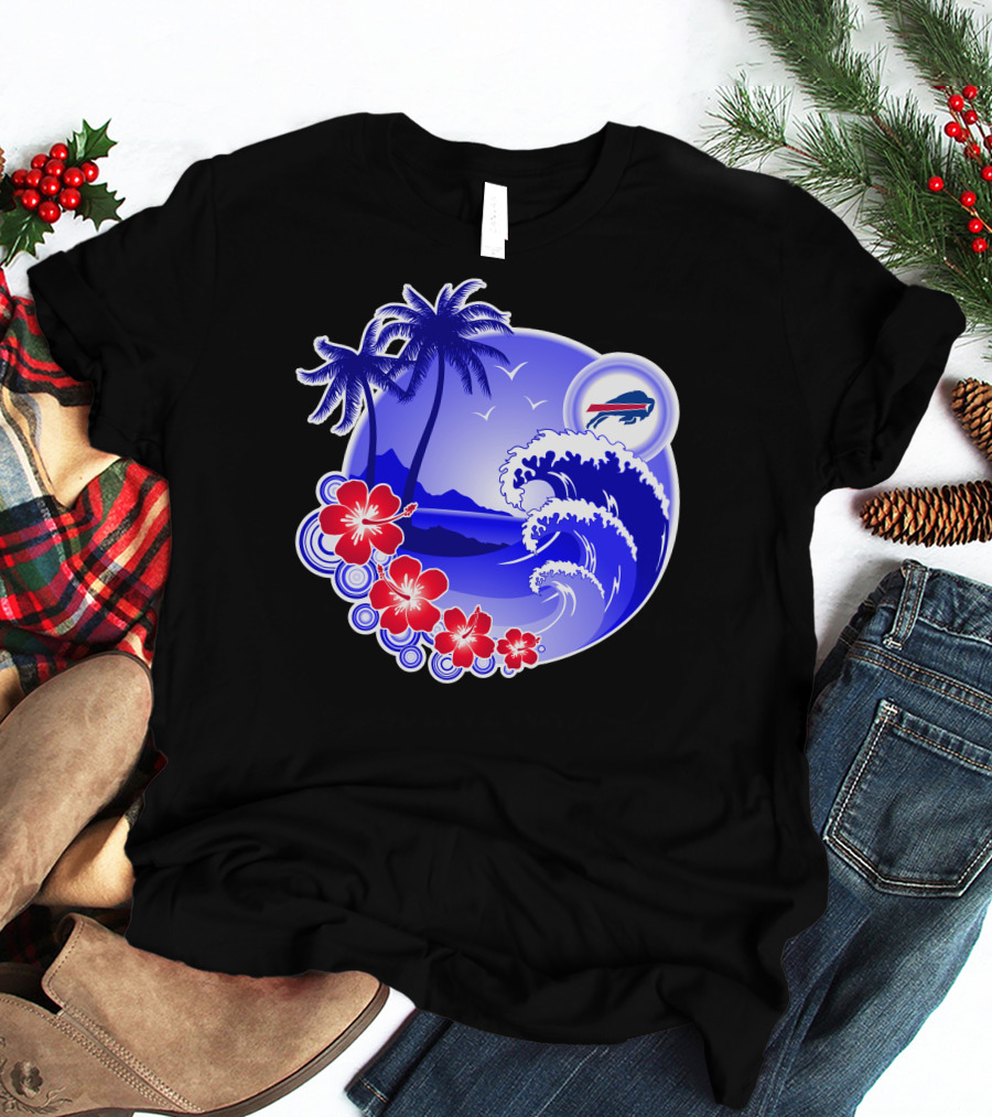 Buffalo Bills Happy Holidays Tropical Scene With Waves And Palms T-Shirt