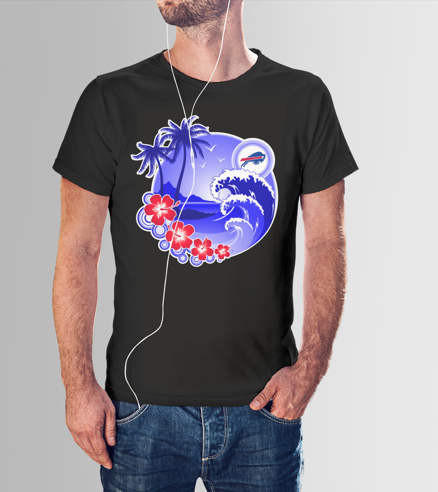 Buffalo Bills Happy Holidays Tropical Scene With Waves And Palms T-Shirt