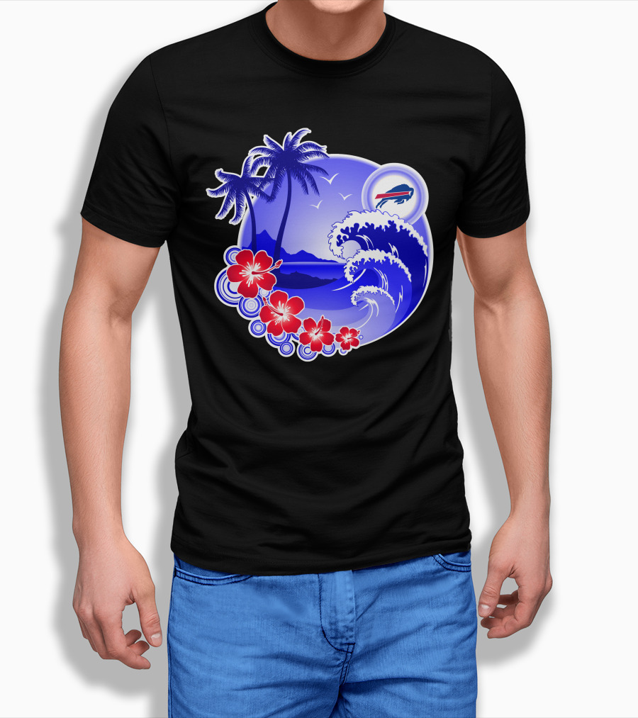 Buffalo Bills Happy Holidays Tropical Scene With Waves And Palms T-Shirt
