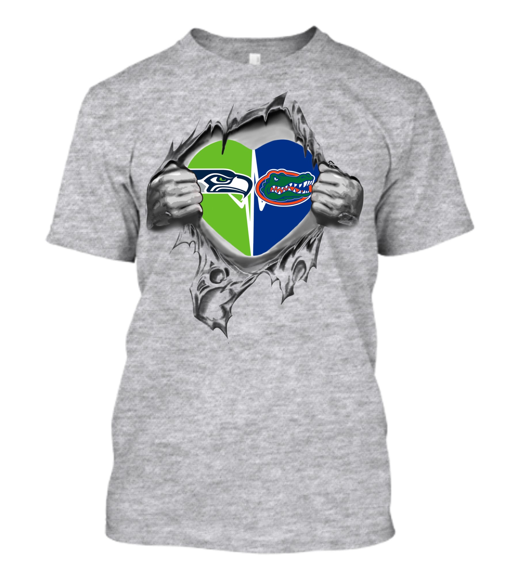 Seahawks Florida Gators Heart Logo Ripped T-Shirt