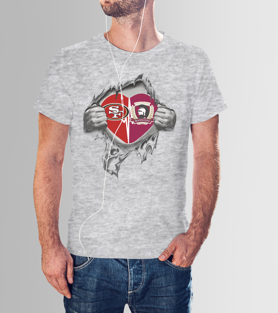 49ers Westmont Warriors Heart Symbol With Ripped T-Shirt