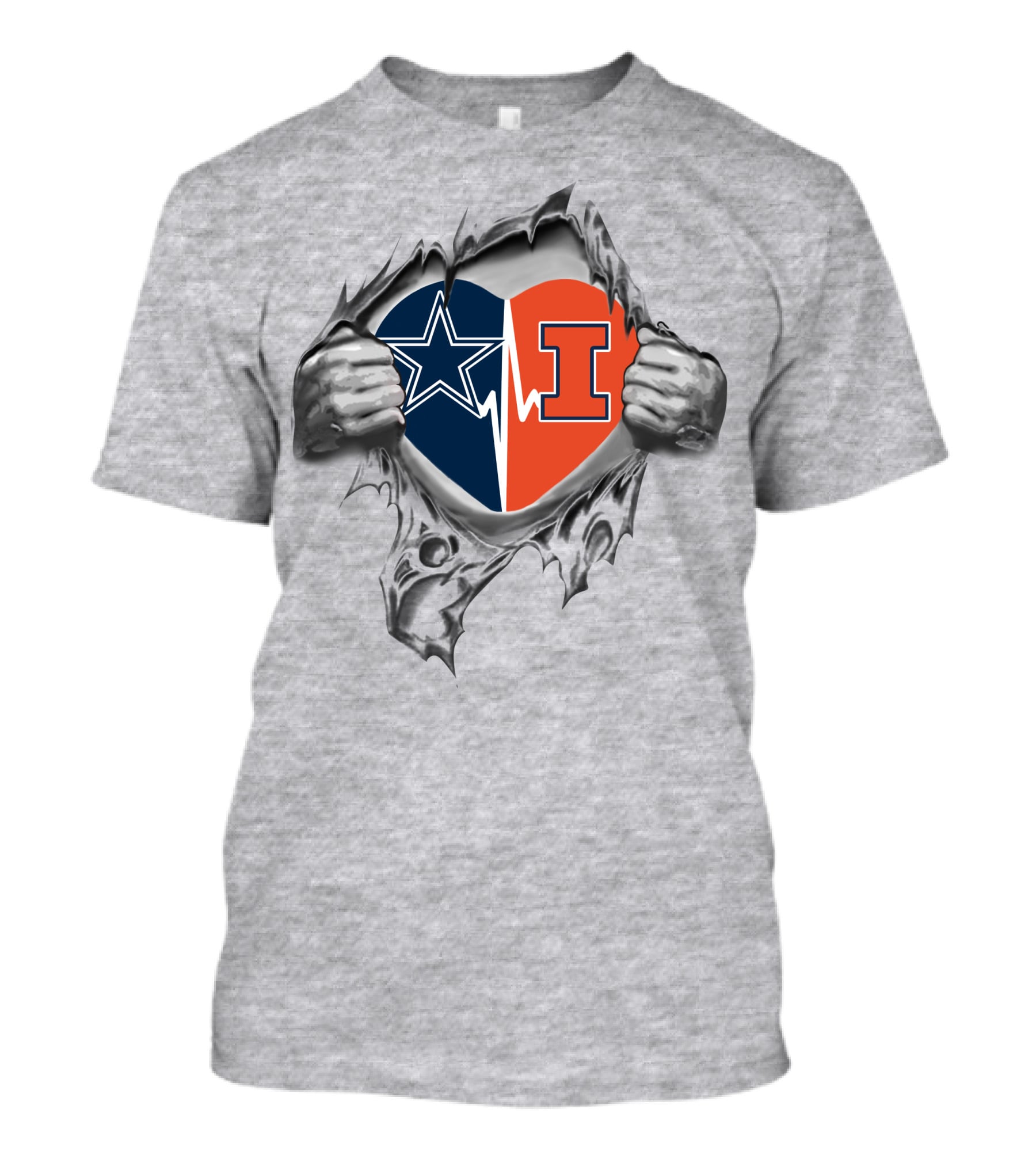 Cowboys Illinois Fighting Illini Heart Symbol Collaboration T-Shirt