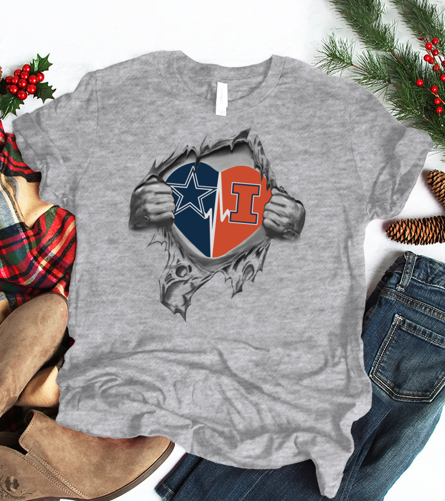 Cowboys Illinois Fighting Illini Heart Symbol Collaboration T-Shirt