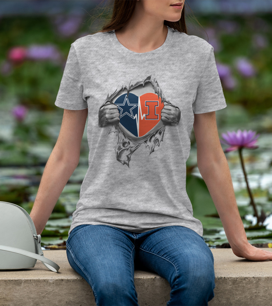 Cowboys Illinois Fighting Illini Heart Symbol Collaboration T-Shirt