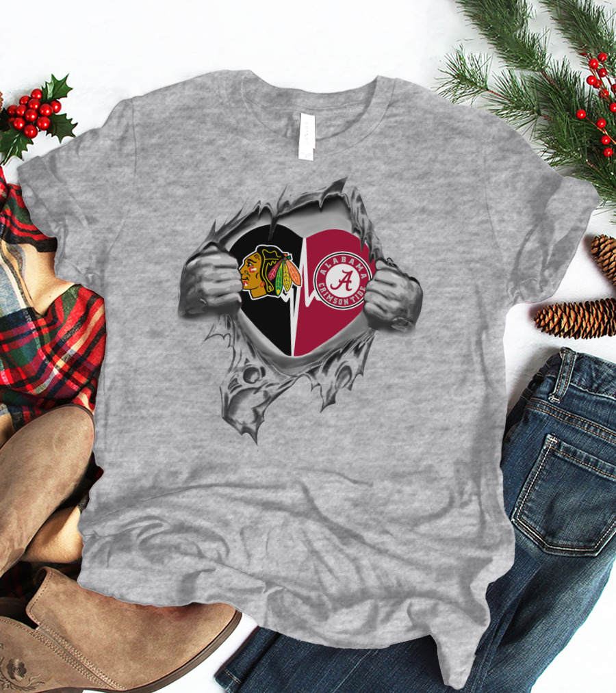 Chicago Blackhawks And Alabama Crimson Tide Heart T-Shirt